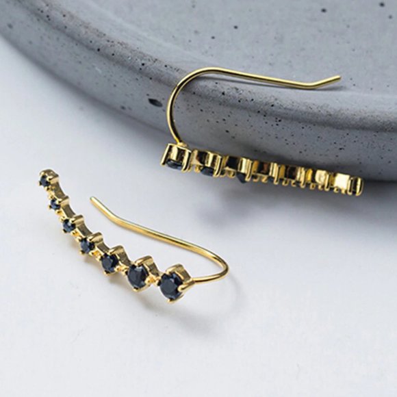 14K Gold Black Zirconia Stone earrings - Picture 2 of 11